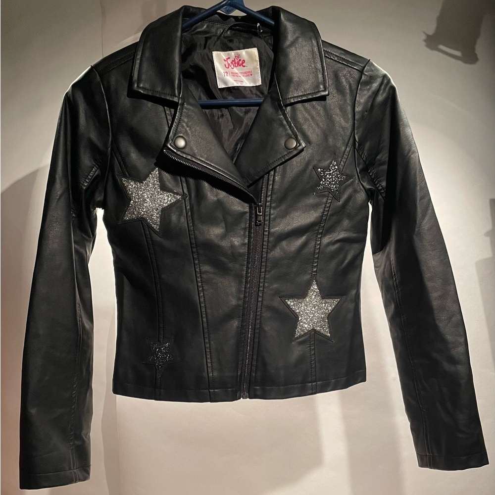 Black faux leather girls jacket